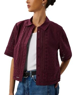Whistles Broderie Cotton Shirt - Red