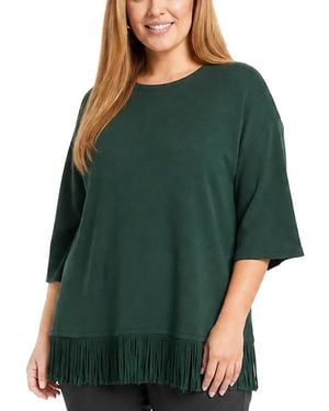 Karen Kane Plus Size Three Quarter Sleeve Fringe Trim Boat Neck Top - Green