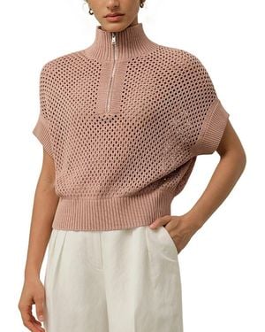 LILYSILK Toscana Pointelle Knit Half-Zip Sweater - Brown