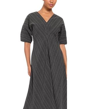 Luxely Puff Sleeve V Neck Midi Dress - Black