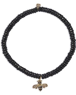 Sydney Evan 14K Diamond & Diamond Small Bee Charm Beaded Bracelet - Black