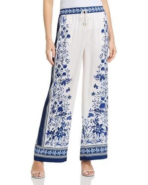 Aqua Floral Print Wide Leg Pants - Blue
