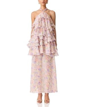 strapless open back dress Elliatt Alice Strapless Tiered Gown in White Multi  Suite 201