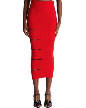 Balmain Long Knit Skirt With Cut-Outs - Red