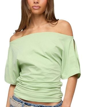 Edikted Feng Ruched Off Shoulder Cutout Top - Green