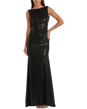 Mac Duggal Petite Metallic Jersey Cowl Back Column Gown - Black