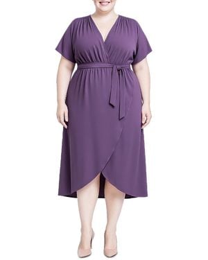 Standards & Practices Plus Size Flowy Tie Front Midi Flutter Sleeve Dress - Purple