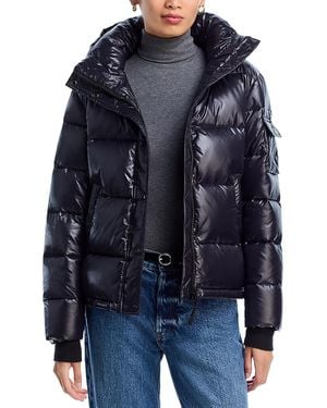 Aqua Gloss Puffer Jacket With Hood - Blue