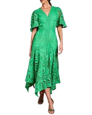 Coast Placement Lace Hanky Hem Dress - Green