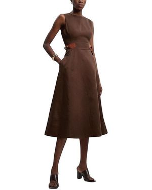 Karen Millen Fitted Belt Crew Neck Midi Dress - Brown