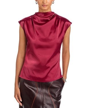 AREA STARS Cowl Neck Draped Satin Top - Red