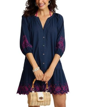 Tommy Bahama Eyelet Cove Embroidered Cotton Dress Swim Cover-Up - Blue