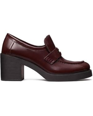 Tory Burch Classic Heeled Leather Lug Loafers - Purple