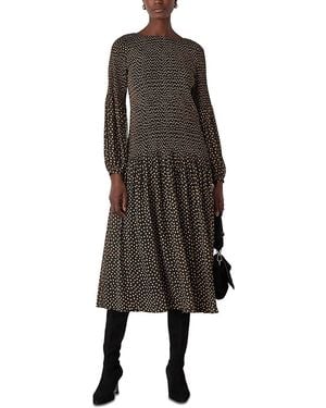 Whistles Spot Print Plisse Midi Dress - Black