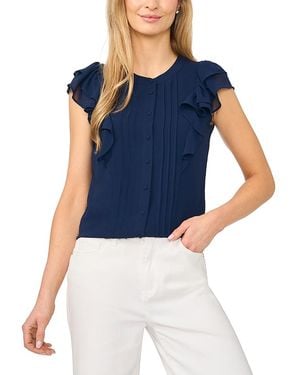 Cece Double Ruffle Button Down Top - Blue
