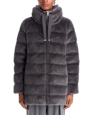 Herno Lady Alternative Faux Fur A Line Coat - Gray