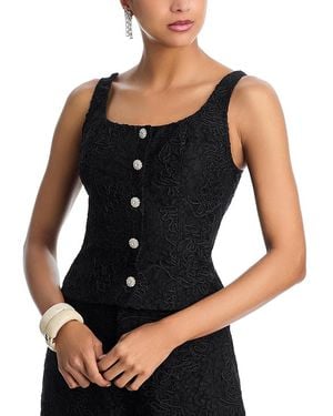 Aqua Soutache Cord Sleeveless Lace Top - Black