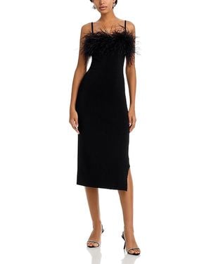 MILLY Robena Feather Embellished Ribbed Midi Dress - Black