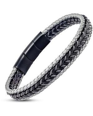 Link Up Woven Leather & Stainless Steel Bracelet - Blue