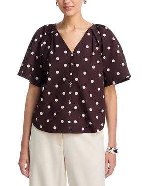 Tahari Shoulder Pleated V Neck Blouse - Black