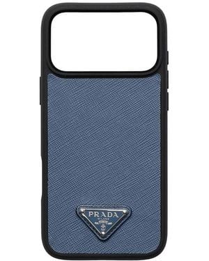 Prada Saffiano Leather Case For Iphone 17 Pro Max - Blue