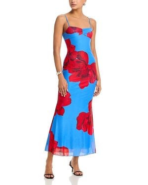 knee length dresses for ladies Blue Floral Pattern Crewneck Sleeveless Midi Dress main image 0