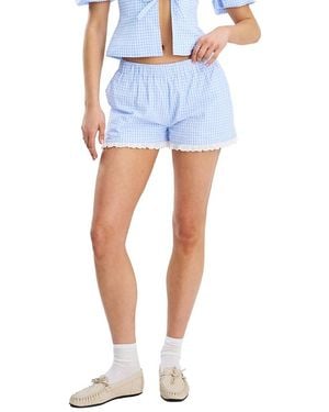 Miss Circle Qutaylaa Gingham Lace Trim Shorts - Blue