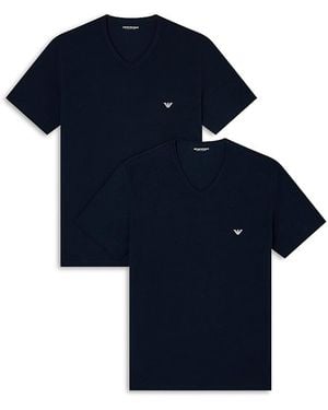 Emporio Armani V-Neck Stretch Tees, 2-Pack - Blue