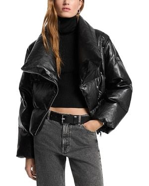 Michael Kors Faux Leather Moto Puffer Jacket - Black