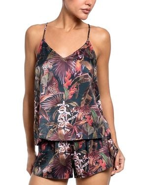MIDNIGHT BAKERY Satin Camisole & Shorts Pajama Set - Black