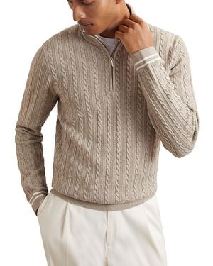 Reiss Tuscano Quarter Zip Cable Knit Sweater - Gray