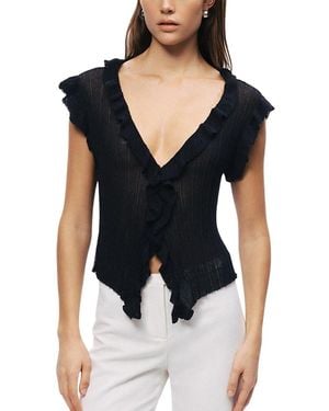 Nocturne Ruffled V-Neck Sheer Blouse - Black