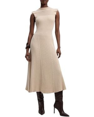 Karen Millen Pointelle Frill Sleeve Knit Midi Dress - Natural