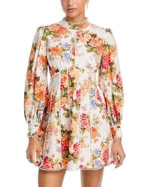 Aqua Floral Mock Neck Mini Dress | Lyst
