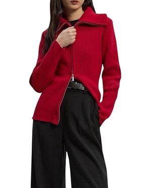 Karen Millen Cotton Zip Through Collar Knit Cardigan - Red