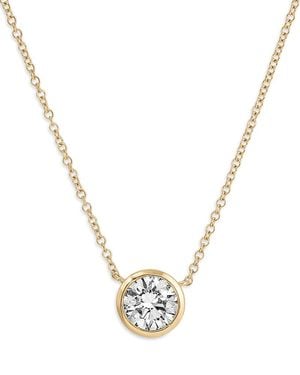 EF Collection 14K Lab Diamonds Lab Grown Diamond Bezel Pendant Necklace, 1.0 Tcw - Metallic