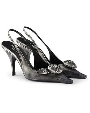 Prada Metallic Leather Slingback Pumps - Black