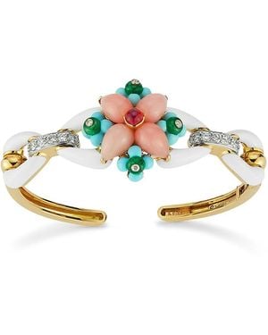 David Webb David Web Platinum & 18K Asheville Multi Gemstone Flower Cuff Bracelet - White