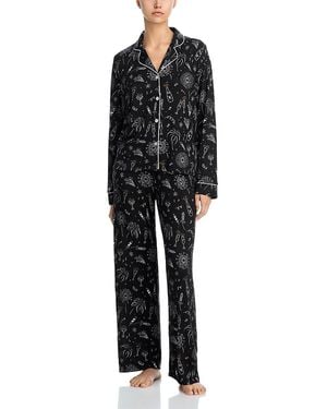 Aqua Notched Collar Jersey Pajama Set - Black