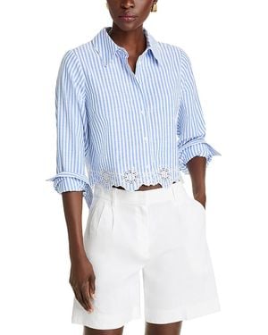 Aqua Eyelet Stripe Poplin Button Down Shirt - Blue