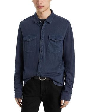 John Varvatos Arvon Cotton Textured Knit Button Down Western Shirt - Blue