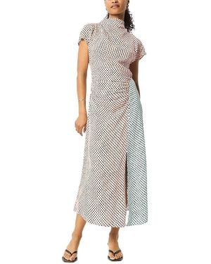 Whistles Graphic Check Cowl Neck Dress - Natural