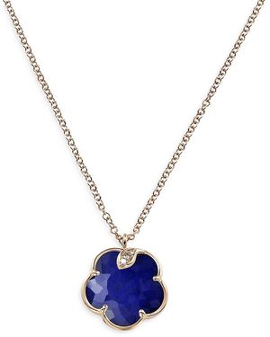 Pasquale Bruni 18K Rose Petit Joli Lapis Doublet & Diamond Floral Pendant Necklace, 16.5 - Blue