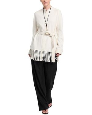 Twp Thea Cashmere Belted Fringe Trim Coat - White