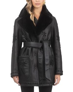 Gorski Merino Shearling Lamb Jacket With Embroidery And Belt - Black