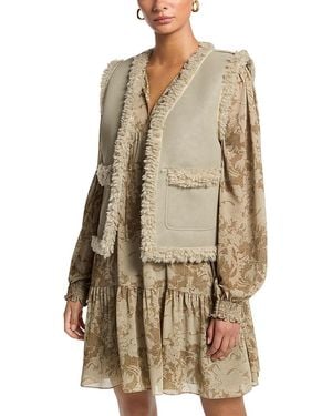 Michael Kors Faux Shearling Open Front Vest - Natural