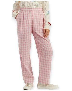Chinti & Parker Linen Blend Gingham Pants - Pink