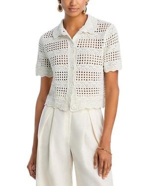 Aqua Crochet Knit Shirt - White