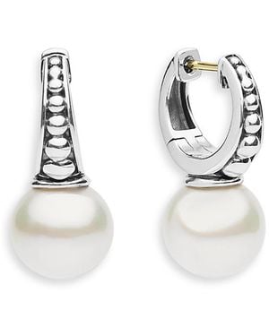 Lagos Sterling Cultured Freshwater Pearl Luna Pearl Drop Huggie Hoop Earrings - White