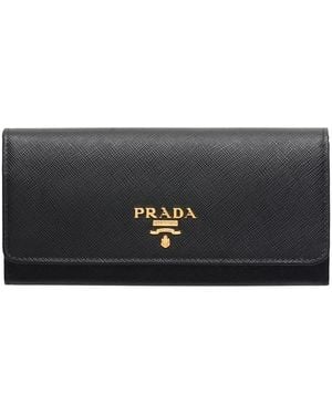 Prada Large Saffiano Leather Wallet - Gray